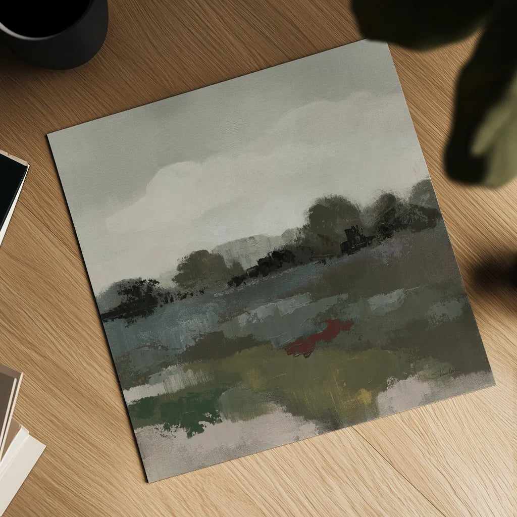 Burgundy and Sage Landscape II Moody by Silvia Vassileva. Shown as a detailed flat fine art print, highlighting archival giclee quality. Available as an archival giclee rolled canvas, fine art paper, or poster print. SKU 89293a.