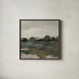 Burgundy and Sage Landscape II Moody by Silvia Vassileva. Shown in a sleek black glass frame for a contemporary gallery look. Available as an archival giclee rolled canvas, fine art paper, or poster print. SKU 89293a.
