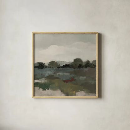 Burgundy and Sage Landscape II Moody by Silvia Vassileva. Shown in a natural wood glass frame for a timeless modern aesthetic. Available as an archival giclee rolled canvas, fine art paper, or poster print. SKU 89293a.