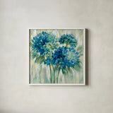 Burst of Hydrangeas by Silvia Vassileva. Shown in a crisp white glass frame for a clean and minimalist style. Available as an archival giclee rolled canvas, fine art paper, or poster print. SKU 50134a.