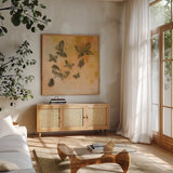 Butterfly Silhouettes I by Silvia Vassileva. Shown in a natural wood frame in a cozy modern living room. Available as an archival giclee rolled canvas, fine art paper, or poster print. SKU 90327a.