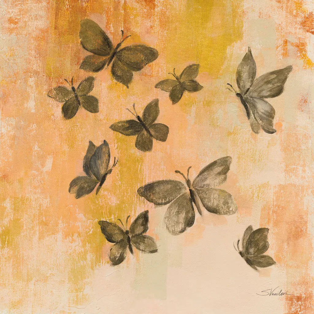 Butterfly Silhouettes II by Silvia Vassileva. SKU 90328a. Archival Giclee Fine art print for wall decor.