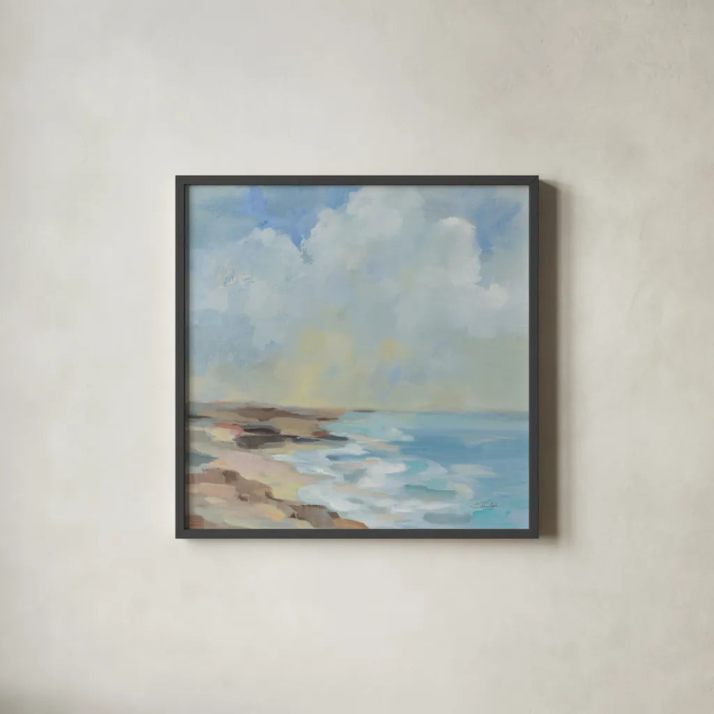 By the Beach by Silvia Vassileva. Shown in a sleek black glass frame for a contemporary gallery look. Available as an archival giclee rolled canvas, fine art paper, or poster print. SKU 90251a.