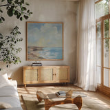 By the Beach by Silvia Vassileva. Shown in a natural wood frame in a cozy modern living room. Available as an archival giclee rolled canvas, fine art paper, or poster print. SKU 90251a.