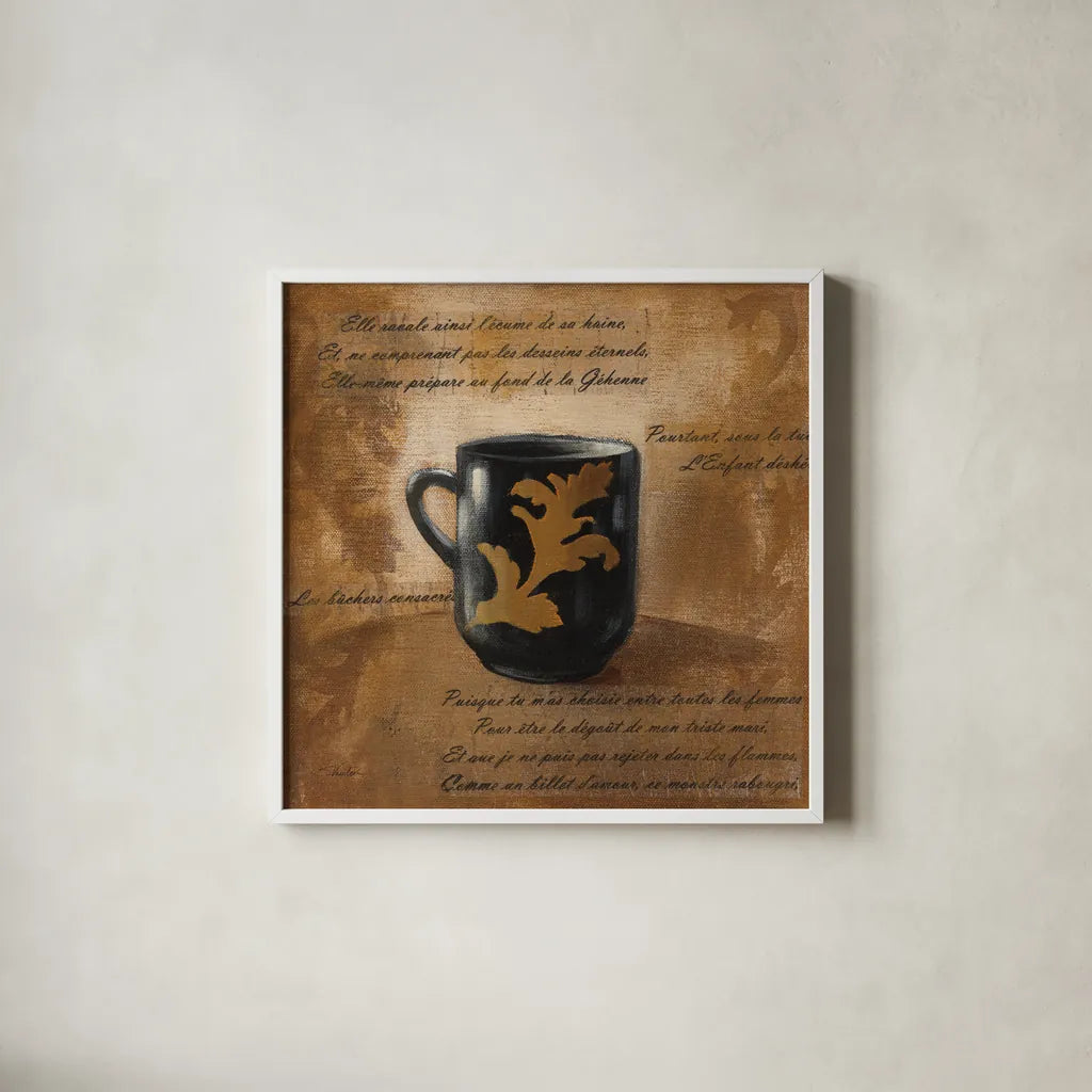 Cafe Baroque I by Silvia Vassileva. Shown in a crisp white glass frame for a clean and minimalist style. Available as an archival giclee rolled canvas, fine art paper, or poster print. SKU 60327a.