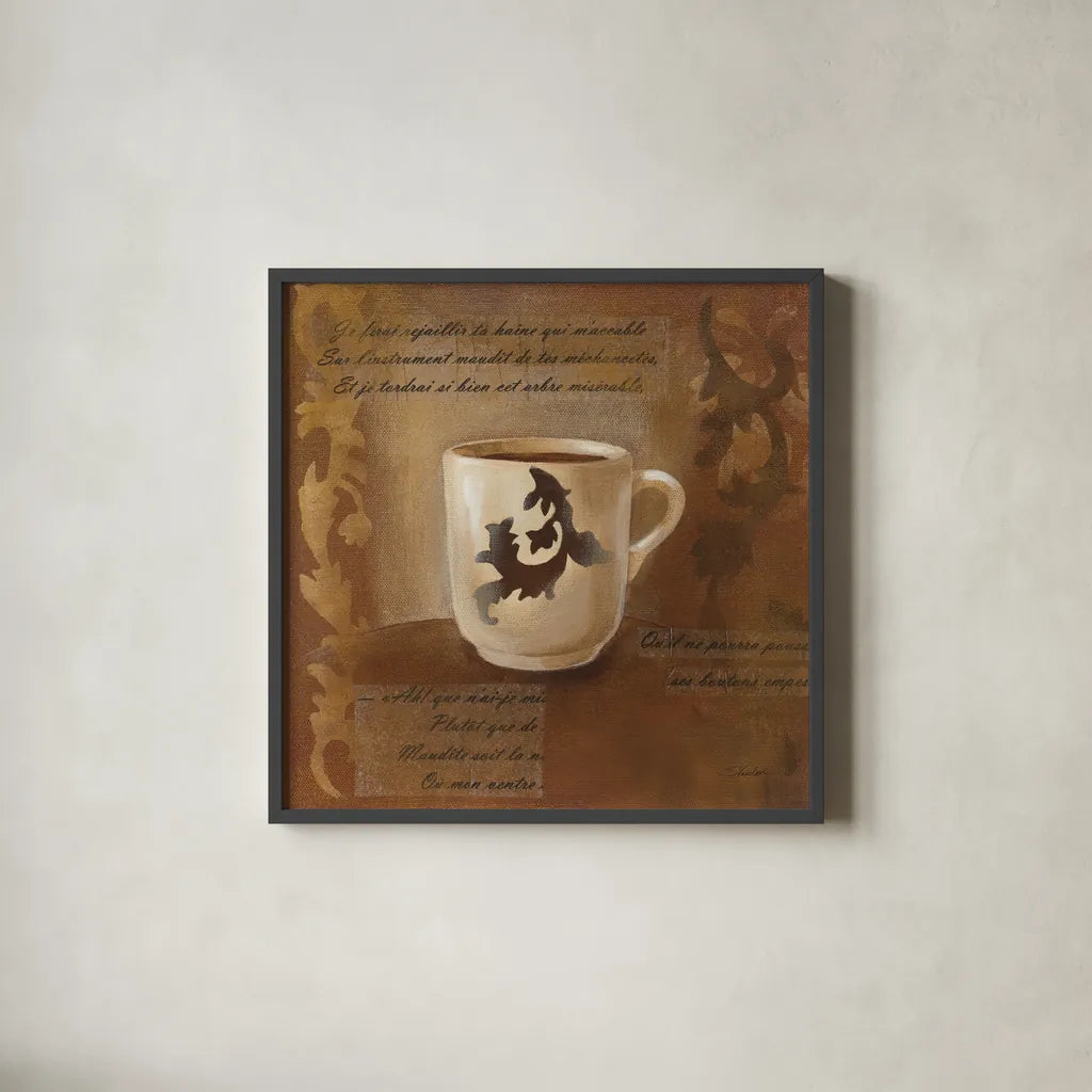 Cafe Baroque II by Silvia Vassileva. Shown in a sleek black glass frame for a contemporary gallery look. Available as an archival giclee rolled canvas, fine art paper, or poster print. SKU 60324a.