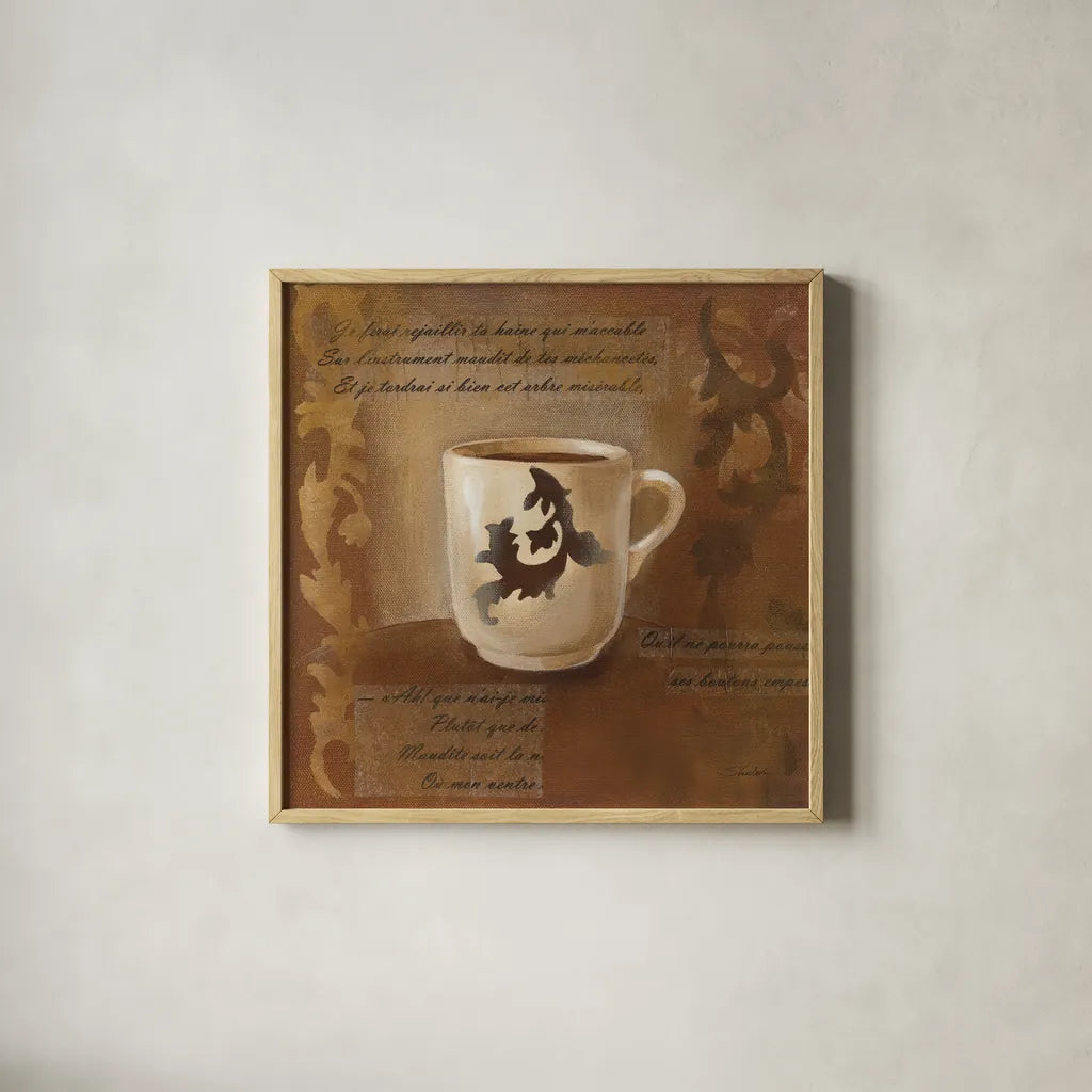 Cafe Baroque II by Silvia Vassileva. Shown in a natural wood glass frame for a timeless modern aesthetic. Available as an archival giclee rolled canvas, fine art paper, or poster print. SKU 60324a.