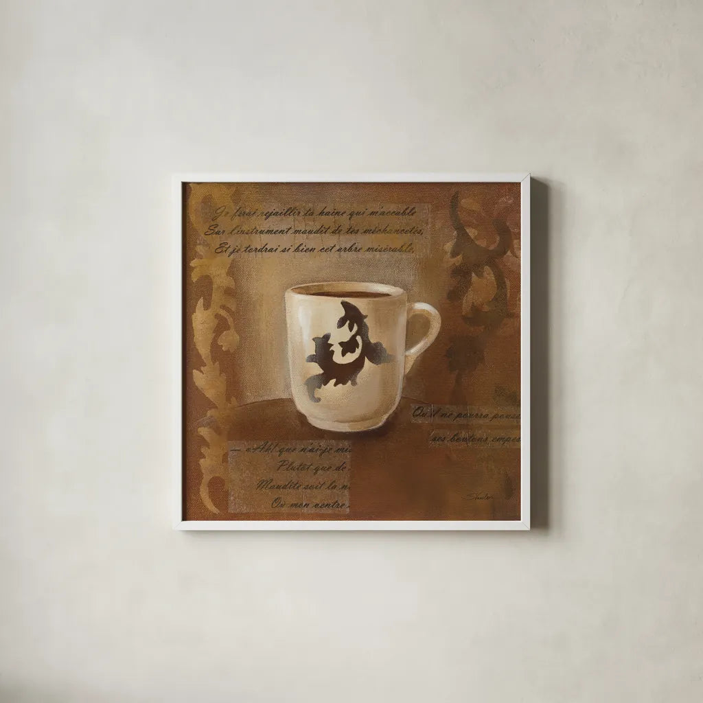 Cafe Baroque II by Silvia Vassileva. Shown in a crisp white glass frame for a clean and minimalist style. Available as an archival giclee rolled canvas, fine art paper, or poster print. SKU 60324a.