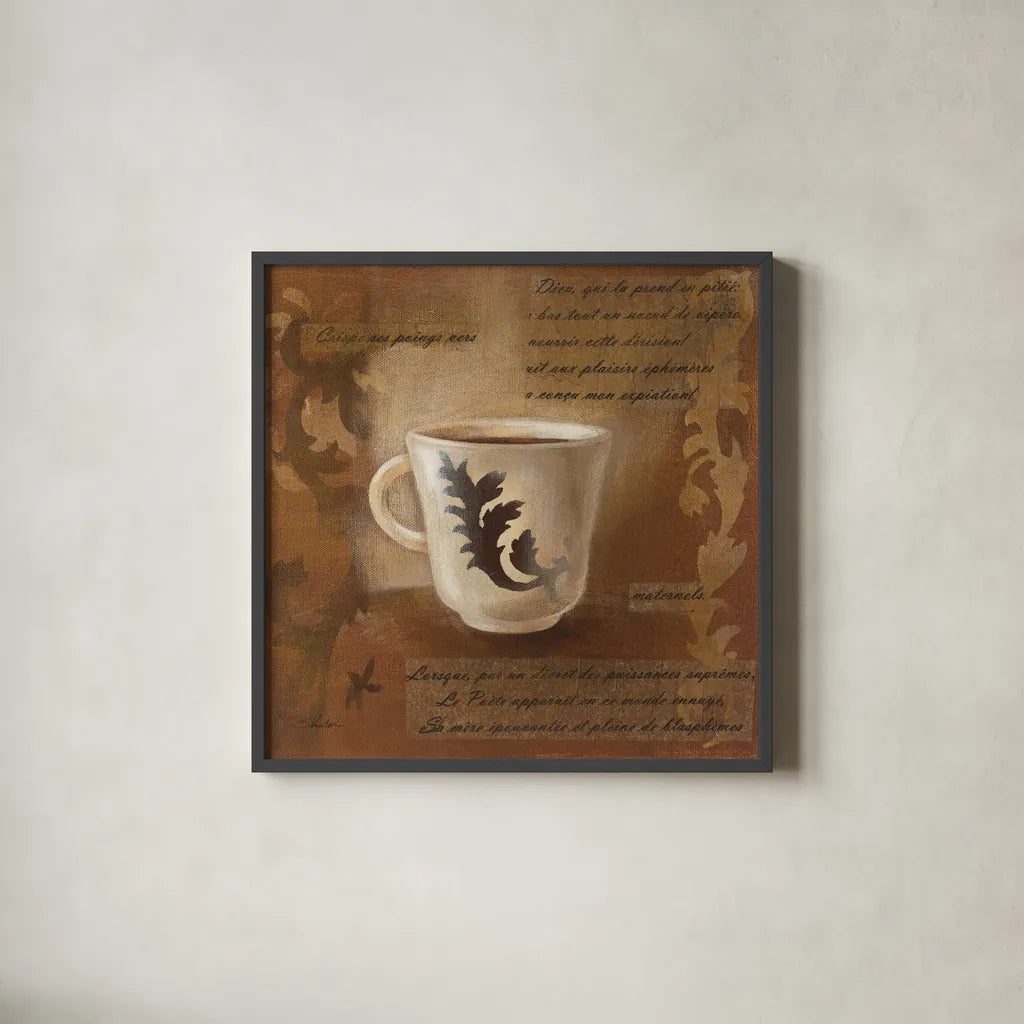 Cafe Baroque III by Silvia Vassileva. Shown in a sleek black glass frame for a contemporary gallery look. Available as an archival giclee rolled canvas, fine art paper, or poster print. SKU 60325a.