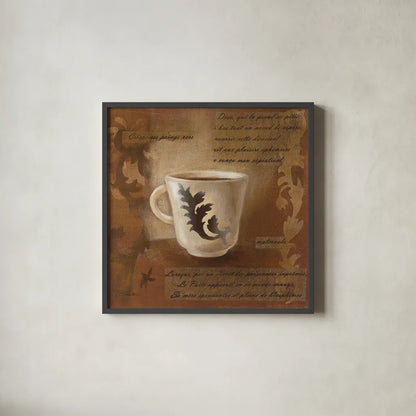 Cafe Baroque III by Silvia Vassileva. Shown in a sleek black glass frame for a contemporary gallery look. Available as an archival giclee rolled canvas, fine art paper, or poster print. SKU 60325a.