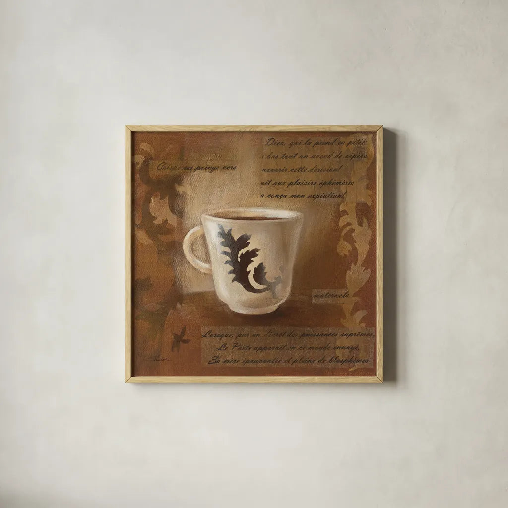 Cafe Baroque III by Silvia Vassileva. Shown in a natural wood glass frame for a timeless modern aesthetic. Available as an archival giclee rolled canvas, fine art paper, or poster print. SKU 60325a.