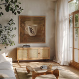 Cafe Baroque III by Silvia Vassileva. Shown in a natural wood frame in a cozy modern living room. Available as an archival giclee rolled canvas, fine art paper, or poster print. SKU 60325a.