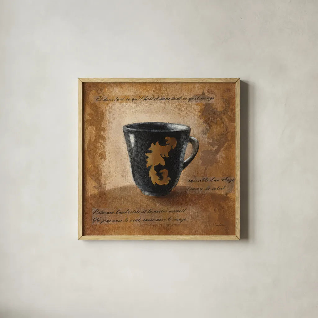 Cafe Baroque IV by Silvia Vassileva. Shown in a natural wood glass frame for a timeless modern aesthetic. Available as an archival giclee rolled canvas, fine art paper, or poster print. SKU 60326a.