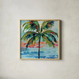 California Palm I by Silvia Vassileva. Shown in a natural wood glass frame for a timeless modern aesthetic. Available as an archival giclee rolled canvas, fine art paper, or poster print. SKU 22486a.