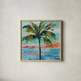 California Palm II by Silvia Vassileva. Shown in a natural wood glass frame for a timeless modern aesthetic. Available as an archival giclee rolled canvas, fine art paper, or poster print. SKU 22487a.