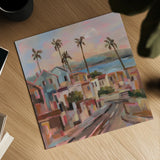 California Sunrise Street by Silvia Vassileva. Shown as a detailed flat fine art print, highlighting archival giclee quality. Available as an archival giclee rolled canvas, fine art paper, or poster print. SKU 95132a.