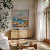 Cape Kaliakra by Silvia Vassileva. Shown in a natural wood frame in a cozy modern living room. Available as an archival giclee rolled canvas, fine art paper, or poster print. SKU 97922a.