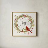 Cardinal Christmas II by Silvia Vassileva. Shown in a natural wood glass frame for a timeless modern aesthetic. Available as an archival giclee rolled canvas, fine art paper, or poster print. SKU 57827a.