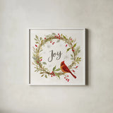 Cardinal Christmas II by Silvia Vassileva. Shown in a crisp white glass frame for a clean and minimalist style. Available as an archival giclee rolled canvas, fine art paper, or poster print. SKU 57827a.