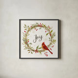 Cardinal Christmas II Gold by Silvia Vassileva. Shown in a sleek black glass frame for a contemporary gallery look. Available as an archival giclee rolled canvas, fine art paper, or poster print. SKU 65273a.