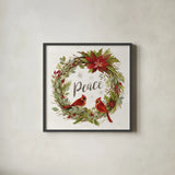 Cardinal Christmas III by Silvia Vassileva. Shown in a sleek black glass frame for a contemporary gallery look. Available as an archival giclee rolled canvas, fine art paper, or poster print. SKU 57828a.
