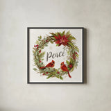 Cardinal Christmas III Gold by Silvia Vassileva. Shown in a sleek black glass frame for a contemporary gallery look. Available as an archival giclee rolled canvas, fine art paper, or poster print. SKU 65274a.