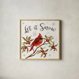 Cardinal Christmas IV by Silvia Vassileva. Shown in a natural wood glass frame for a timeless modern aesthetic. Available as an archival giclee rolled canvas, fine art paper, or poster print. SKU 57829a.