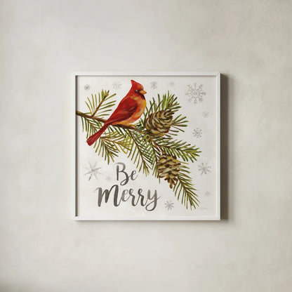 Cardinal Christmas VI by Silvia Vassileva. Shown in a crisp white glass frame for a clean and minimalist style. Available as an archival giclee rolled canvas, fine art paper, or poster print. SKU 57831a.
