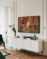 Castanets by Silvia Vassileva. shown as a framed stretched canvas in a living room above a console. Available as a archival giclee rolled canvas, fine art paper, or poster print. SKU 3625i.