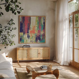 Castanets Crop Bright by Silvia Vassileva. Shown in a natural wood frame in a cozy modern living room. Available as an archival giclee rolled canvas, fine art paper, or poster print. SKU 33619a.