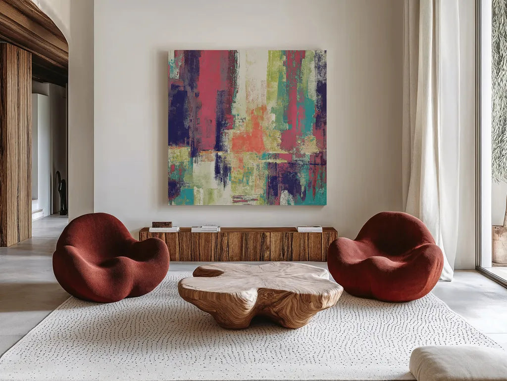 Castanets Crop Bright by Silvia Vassileva. Shown as extra-large giant wall art in a modern living room. Available as an archival giclee rolled canvas, fine art paper, or poster print. SKU 33619a.