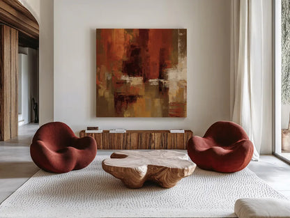 Castanets Square I by Silvia Vassileva. Shown as extra-large giant wall art in a modern living room. Available as an archival giclee rolled canvas, fine art paper, or poster print. SKU 10050a.