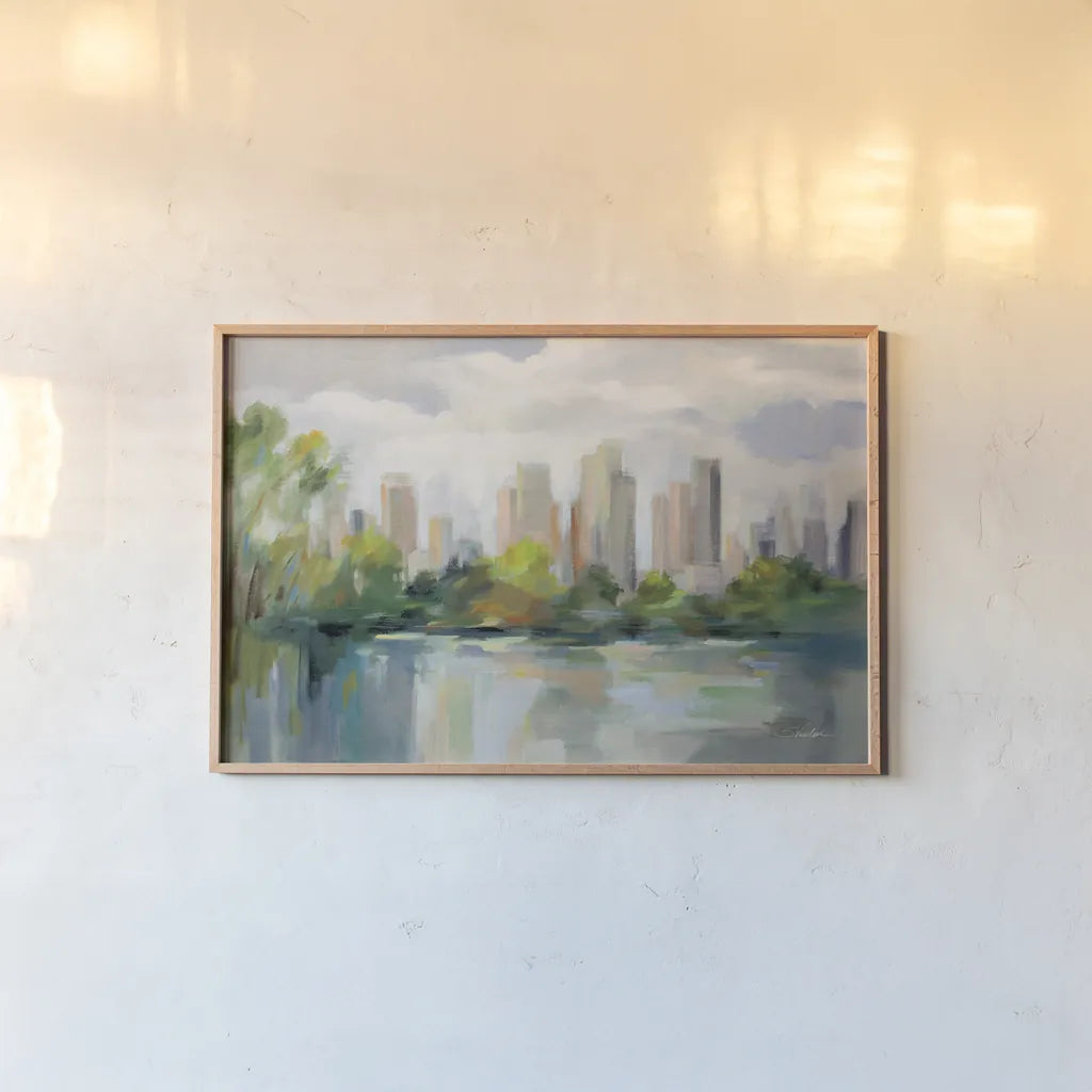 Central Park Skyline by Silvia Vassileva. shown as a paper print in a natural frame. Available as a archival giclee rolled canvas, fine art paper, or poster print. SKU 81931i.