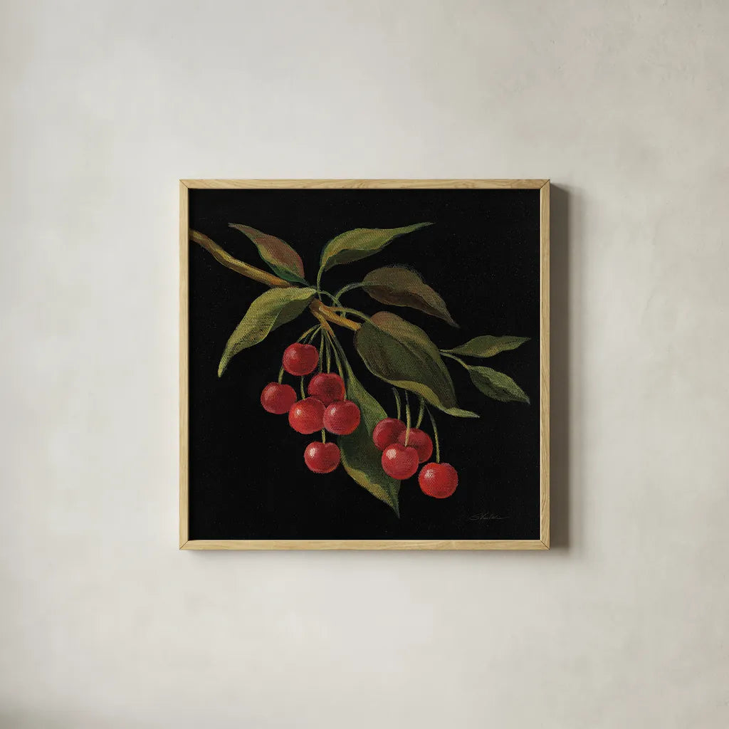 Cerise no Words by Silvia Vassileva. Shown in a natural wood glass frame for a timeless modern aesthetic. Available as an archival giclee rolled canvas, fine art paper, or poster print. SKU 29208a.