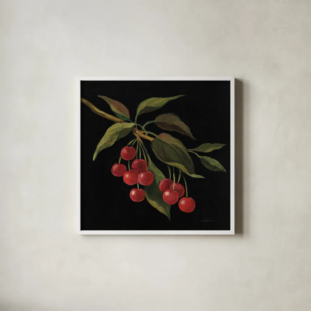 Cerise no Words by Silvia Vassileva. Shown in a crisp white glass frame for a clean and minimalist style. Available as an archival giclee rolled canvas, fine art paper, or poster print. SKU 29208a.