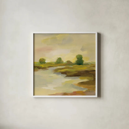 Chartreuse Fields I by Silvia Vassileva. Shown in a crisp white glass frame for a clean and minimalist style. Available as an archival giclee rolled canvas, fine art paper, or poster print. SKU 69161a.