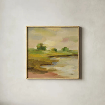 Chartreuse Fields II by Silvia Vassileva. Shown in a natural wood glass frame for a timeless modern aesthetic. Available as an archival giclee rolled canvas, fine art paper, or poster print. SKU 69162a.