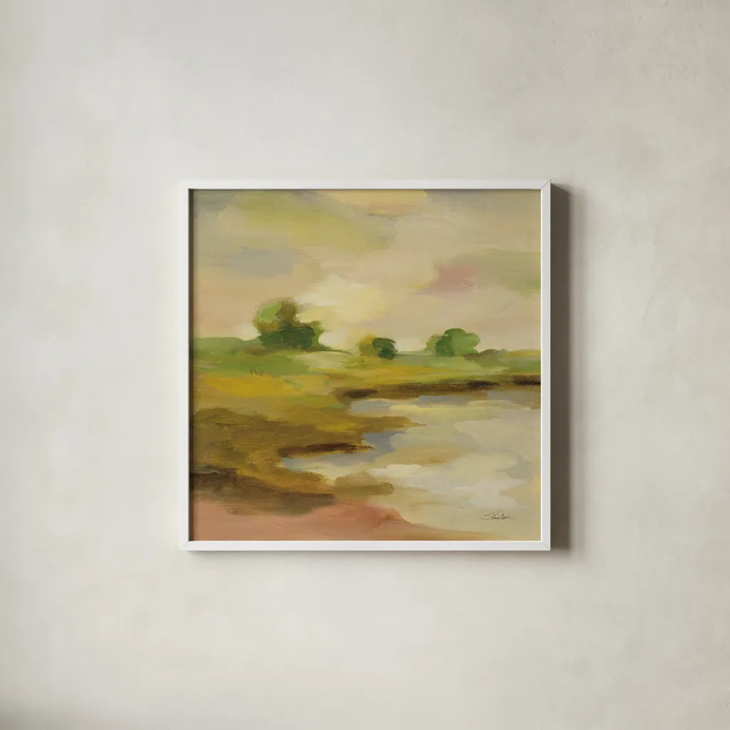 Chartreuse Fields II by Silvia Vassileva. Shown in a crisp white glass frame for a clean and minimalist style. Available as an archival giclee rolled canvas, fine art paper, or poster print. SKU 69162a.