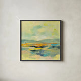 Chartreuse Hills I by Silvia Vassileva. Shown in a sleek black glass frame for a contemporary gallery look. Available as an archival giclee rolled canvas, fine art paper, or poster print. SKU 85623a.