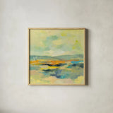 Chartreuse Hills I by Silvia Vassileva. Shown in a natural wood glass frame for a timeless modern aesthetic. Available as an archival giclee rolled canvas, fine art paper, or poster print. SKU 85623a.