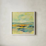 Chartreuse Hills I by Silvia Vassileva. Shown in a crisp white glass frame for a clean and minimalist style. Available as an archival giclee rolled canvas, fine art paper, or poster print. SKU 85623a.