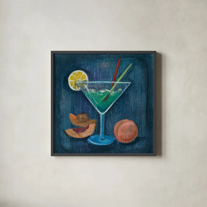 Cheers II by Silvia Vassileva. Shown in a sleek black glass frame for a contemporary gallery look. Available as an archival giclee rolled canvas, fine art paper, or poster print. SKU 64389a.
