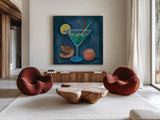 Cheers II by Silvia Vassileva. Shown as extra-large giant wall art in a modern living room. Available as an archival giclee rolled canvas, fine art paper, or poster print. SKU 64389a.