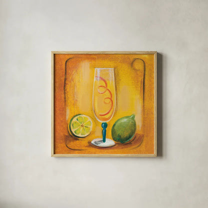 Cheers VI by Silvia Vassileva. Shown in a natural wood glass frame for a timeless modern aesthetic. Available as an archival giclee rolled canvas, fine art paper, or poster print. SKU 64391a.