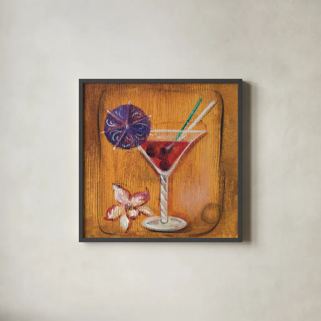 Cheers VII by Silvia Vassileva. Shown in a sleek black glass frame for a contemporary gallery look. Available as an archival giclee rolled canvas, fine art paper, or poster print. SKU 64392a.