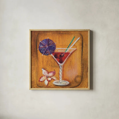 Cheers VII by Silvia Vassileva. Shown in a natural wood glass frame for a timeless modern aesthetic. Available as an archival giclee rolled canvas, fine art paper, or poster print. SKU 64392a.