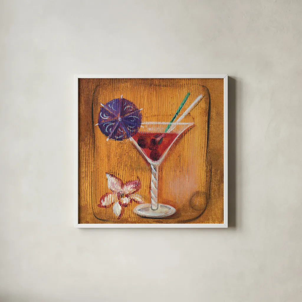 Cheers VII by Silvia Vassileva. Shown in a crisp white glass frame for a clean and minimalist style. Available as an archival giclee rolled canvas, fine art paper, or poster print. SKU 64392a.