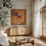 Cheers VII by Silvia Vassileva. Shown in a natural wood frame in a cozy modern living room. Available as an archival giclee rolled canvas, fine art paper, or poster print. SKU 64392a.
