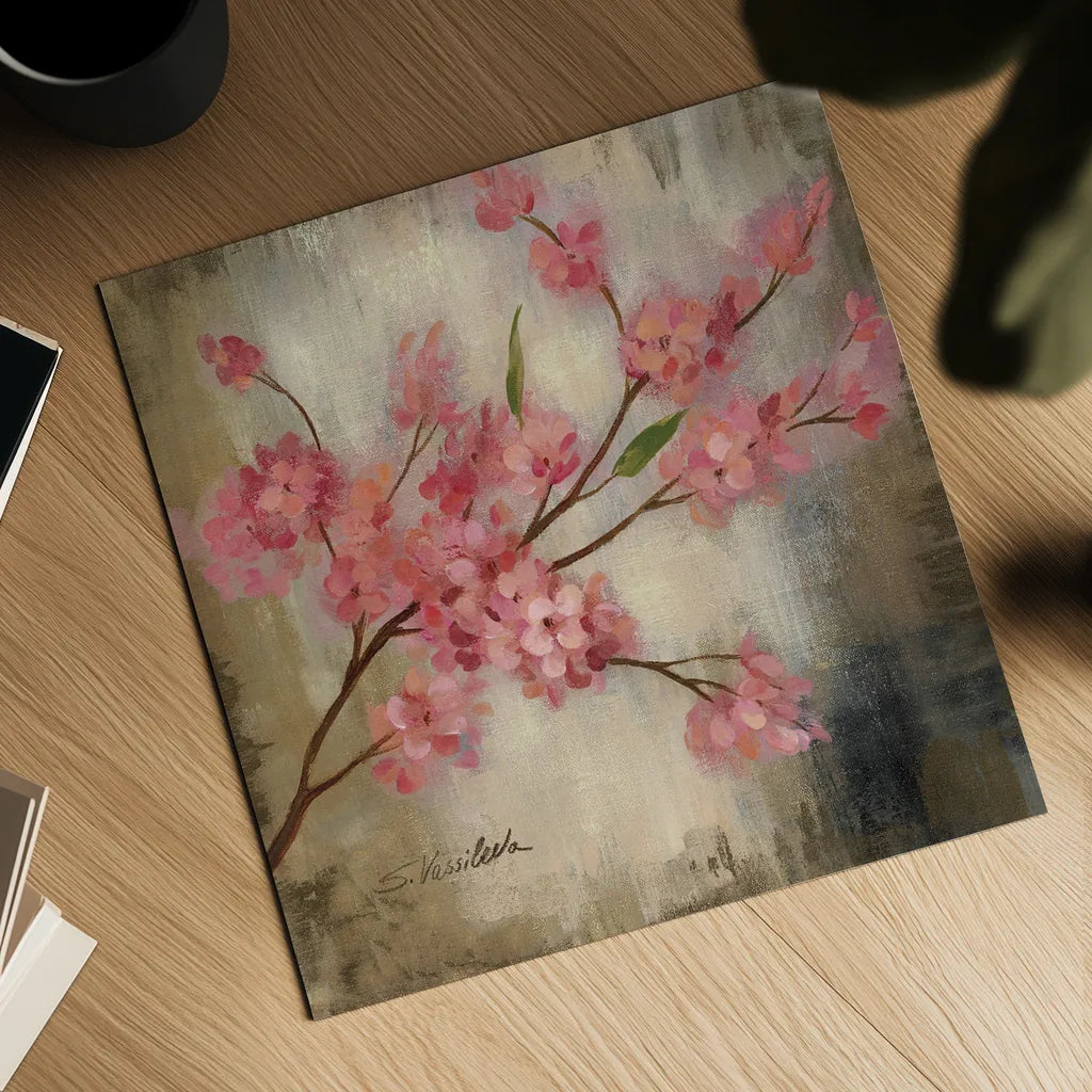 Cherry Blossom I by Silvia Vassileva. Shown as a detailed flat fine art print, highlighting archival giclee quality. Available as an archival giclee rolled canvas, fine art paper, or poster print. SKU 7887a.