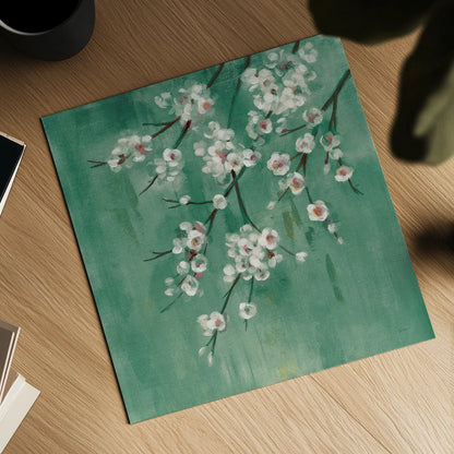 Cherry Cloud I Jade by Silvia Vassileva. Shown as a detailed flat fine art print, highlighting archival giclee quality. Available as an archival giclee rolled canvas, fine art paper, or poster print. SKU 50073a.